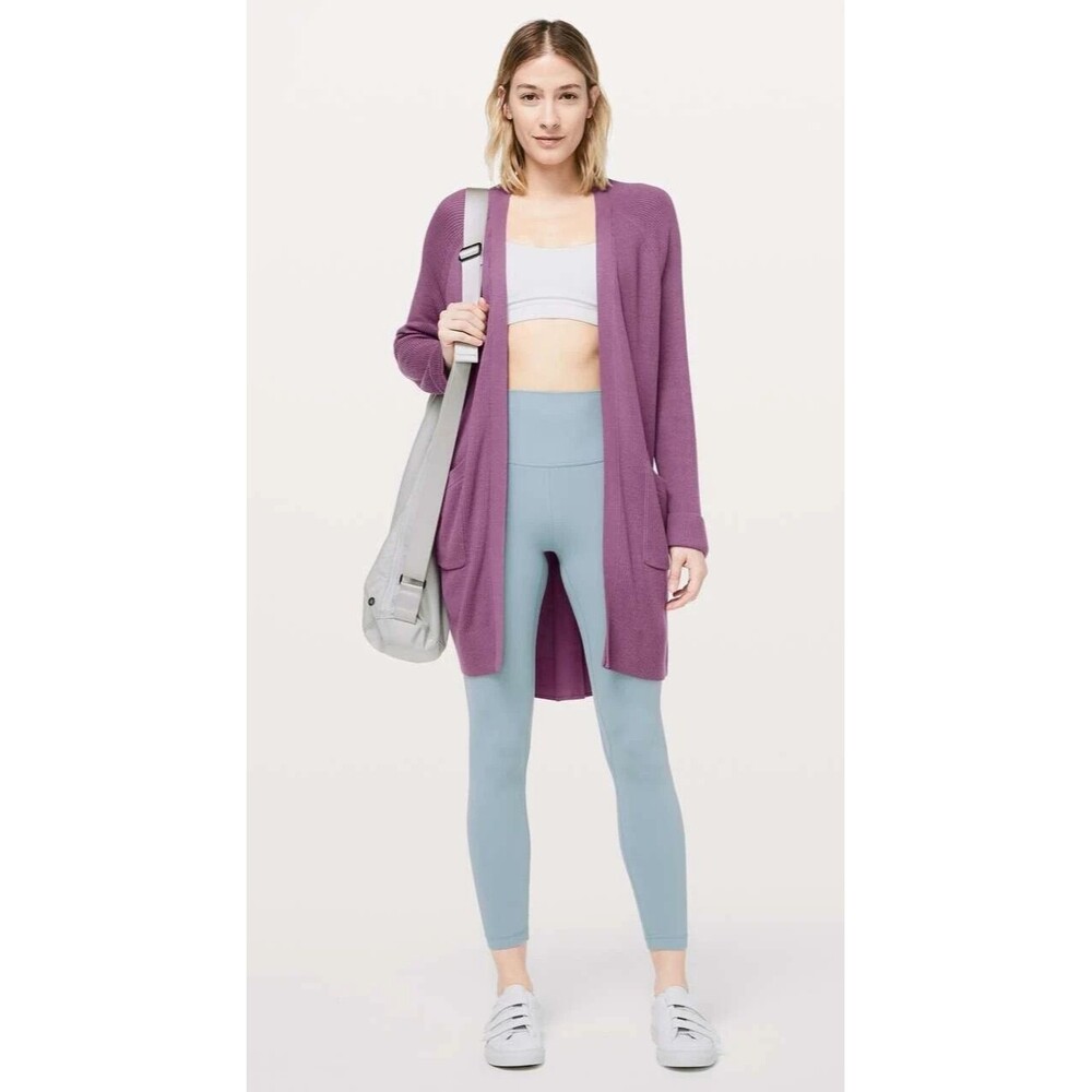 Lululemon Still At Ease Plum Open Longline Cardigan Wrap Cashmere Blend Sz 4